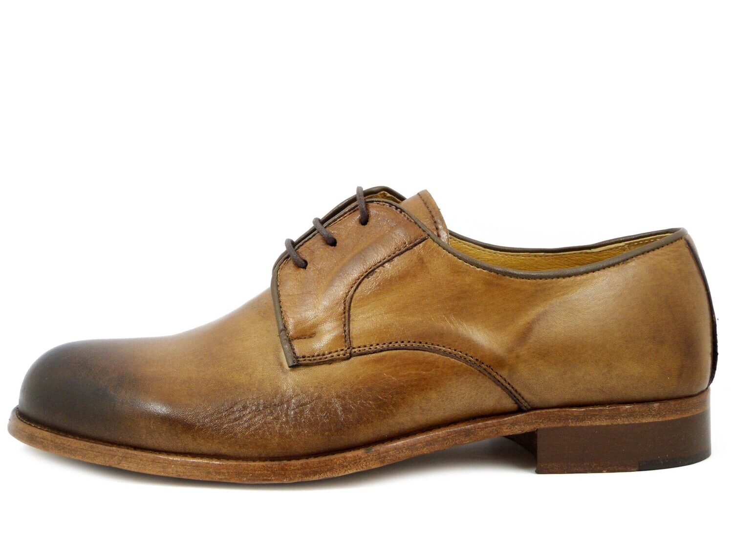 Scarpe Uomo Derby in Pelle Marrone Cuoio, Made in Italy, EXTON - 9911