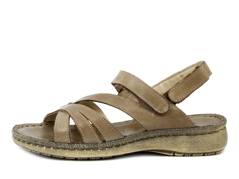 Sandali Donna in Pelle Beige, Zeppa Bassa, Pianta Comoda, Walk in The City - 16170