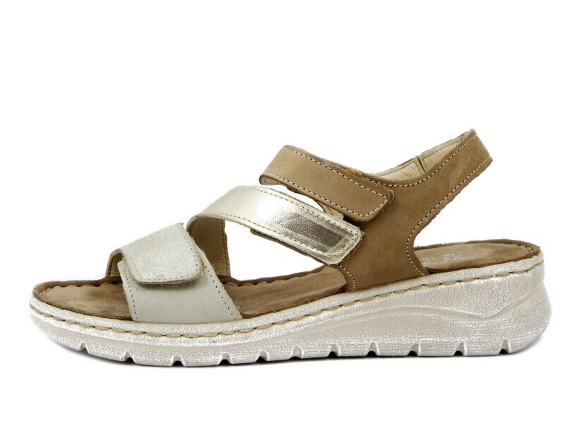 Sandali Donna in Pelle Beige e Oro con Strap, Zeppa Bassa, Pianta Comoda, Walk in The City - 47200 Sandali Donna in Pelle Beige e Oro con Strap, Zeppa Bassa, Pianta Comoda, Walk in The City - 47200