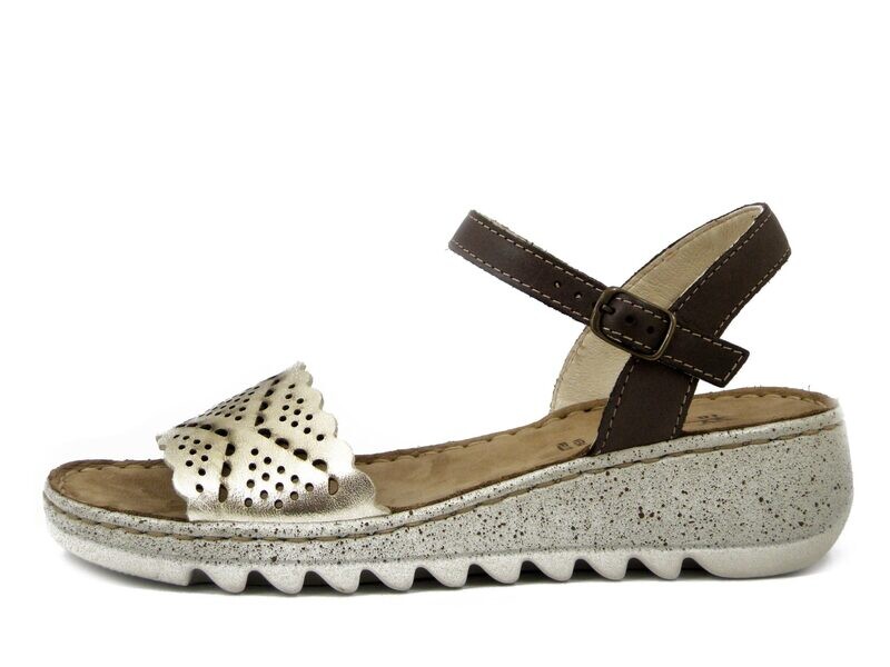 Sandali Donna in Pelle Marrone e Platino, Zeppa Bassa, Pianta Comoda, Walk in The City - 40913 Sandali Donna in Pelle Marrone e Platino, Zeppa Bassa, Pianta Comoda, Walk in The City - 40913
