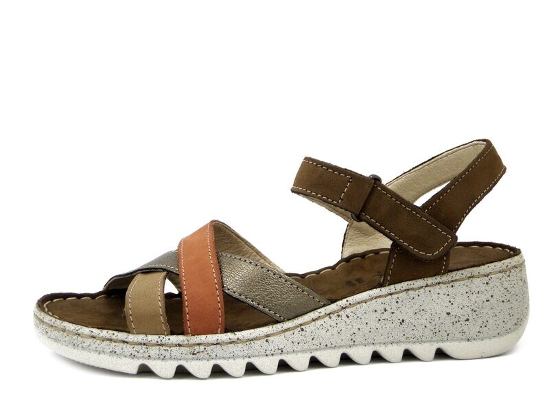 Sandali Donna in Pelle Marrone con Strap, Zeppa Bassa, Pianta Comoda, Walk in The City - 30030 Sandali Donna in Pelle Marrone con Strap, Zeppa Bassa, Pianta Comoda, Walk in The City - 30030