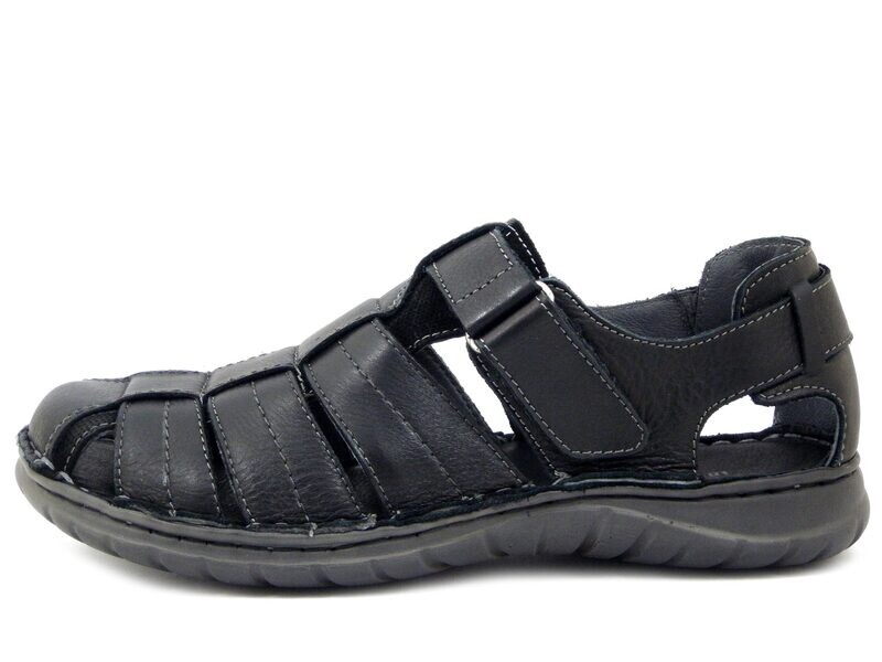 Scarpa Aperta Sandali Uomo in Pelle Nero, Chiusura a Strap, Walk in The City - 20910 Scarpa Aperta Sandali Uomo in Pelle Nero, Chiusura a Strap, Walk in The City - 20910