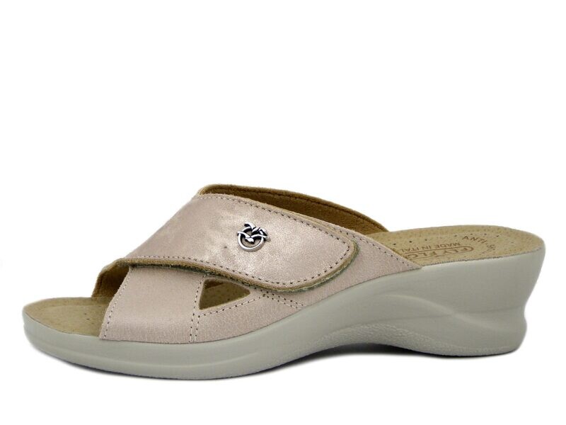 Ciabatte Donna in Eco Pelle Beige, Chiusura a Strap, Sottopiede in Vera Pelle, Zeppa Media, 96J80 Ciabatte Donna in Eco Pelle Beige, Chiusura a Strap, Sottopiede in Vera Pelle, Zeppa Media, 96J80
