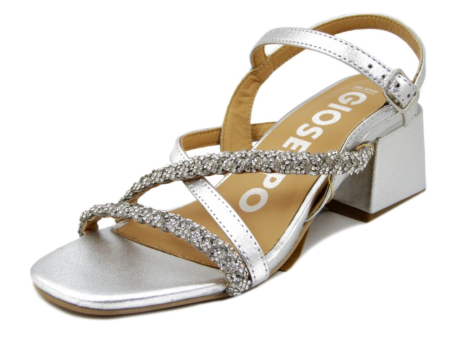 Sandali Donna Gioiello in Pelle Argento, Tacco Medio 5 cm, GIOSEPPO - 72063