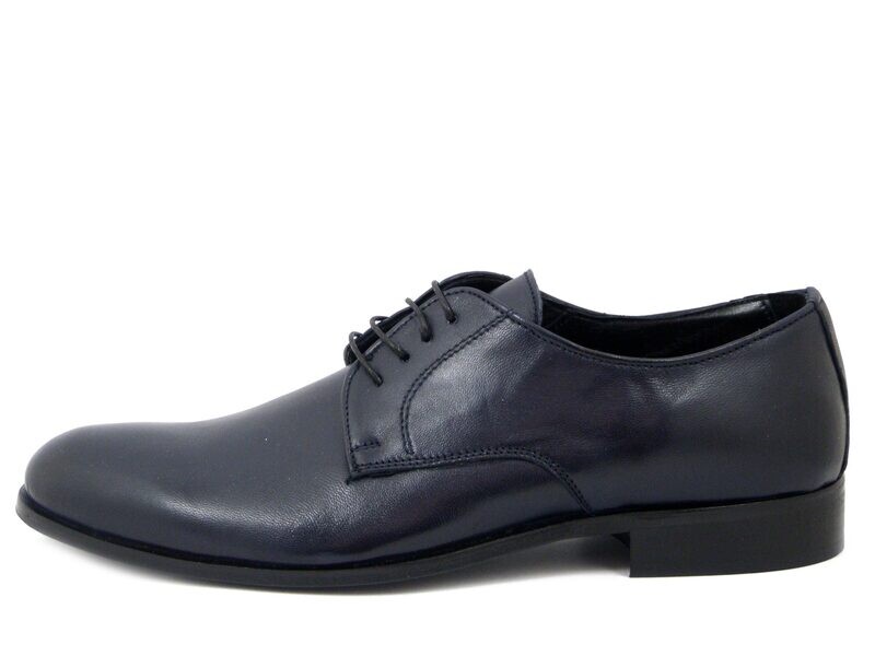 Scarpe Uomo Derby Elegante in Pelle Blu, Made in Italy, 320BL