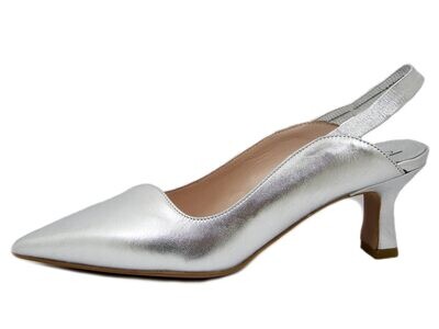 Scarpe Donna Decolletè Sling Back in Pelle Argento, Tacco Medio 6 cm, Osvaldo Pericoli - 5516 Scarpe Donna Decolletè Sling Back in Pelle Argento, Tacco Medio 6 cm, Osvaldo Pericoli - 5516