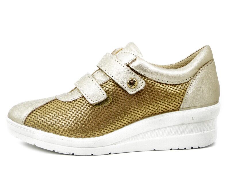 Sneakers Donna Comfort in Tessuto e Pelle Oro Platino, Chiusura a Strap, Zeppa Bassa, IMAC - 555600 Sneakers Donna Comfort in Tessuto e Pelle Oro Platino, Chiusura a Strap, Zeppa Bassa, IMAC - 555600
