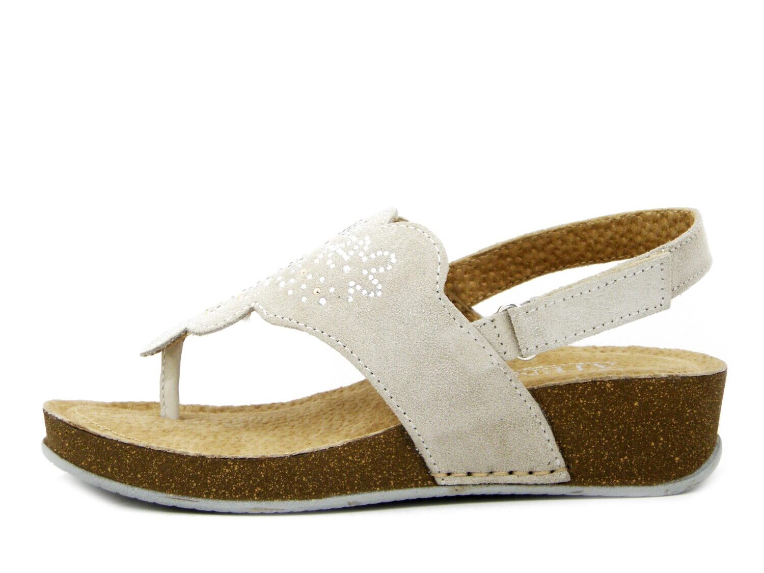 Sandali Infradito Donna in Pelle Camoscio Beige con Strap, Zeppa Bassa, ATEMA - 7733