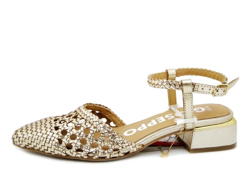 Scarpe Donna Decolleté Aperte in Pelle Intrecciata Oro, Tacco Basso, GIOSEPPO - 71181 Scarpe Donna Decolleté Aperte in Pelle Intrecciata Oro, Tacco Basso, GIOSEPPO - 71181