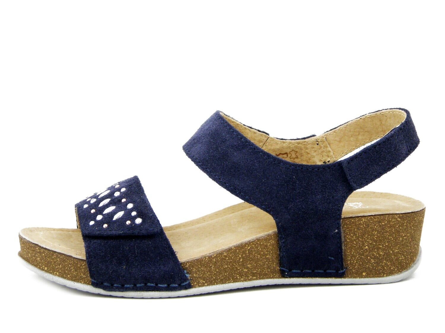 Sandali Donna in Pelle Camoscio Blu con Strap, Zeppa Bassa, Pianta Comoda, ATEMA -7739