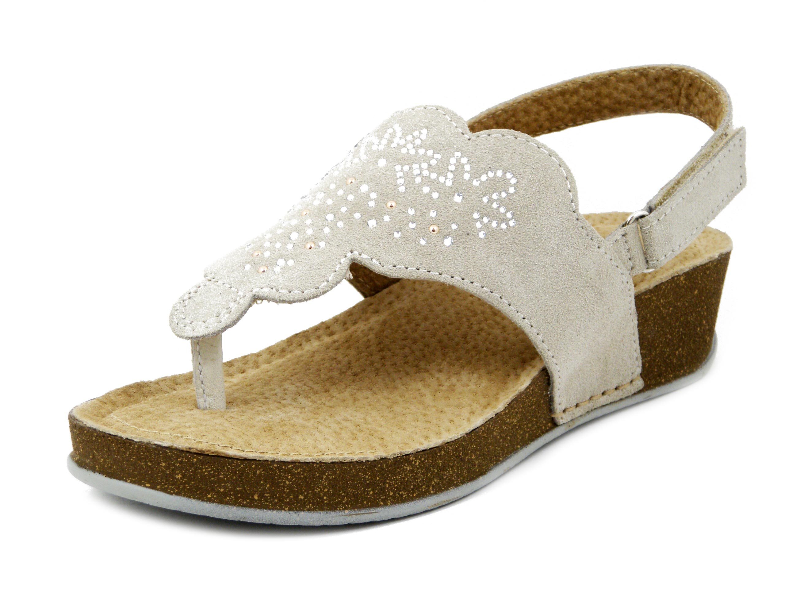 Sandali Infradito Donna in Pelle Camoscio Beige con Strap, Zeppa Bassa, ATEMA - 7733