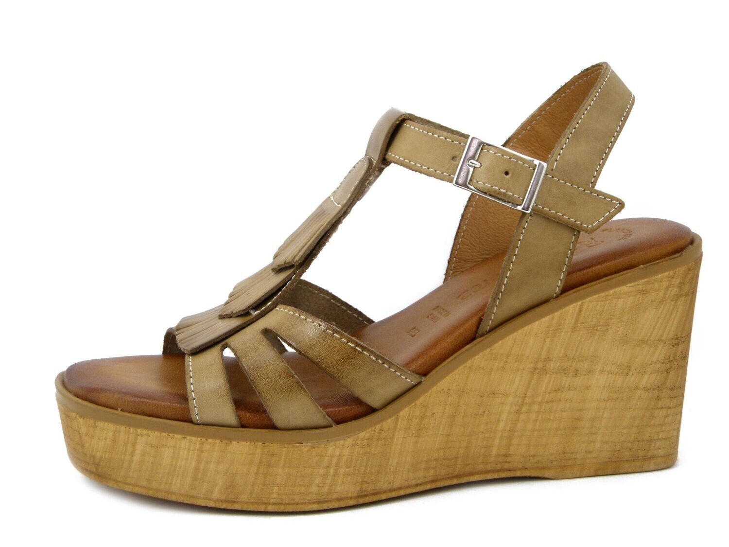 Sandali Donna in Pelle Beige, Zeppa Alta 8 cm e Plateau, Raquel Perez - 20609