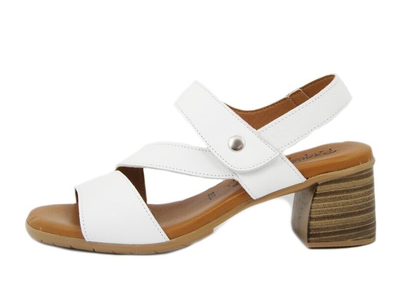 Sandali Donna in Pelle Bianco con Strap, Tacco Medio 5 cm, Raquel Perez - 22423
