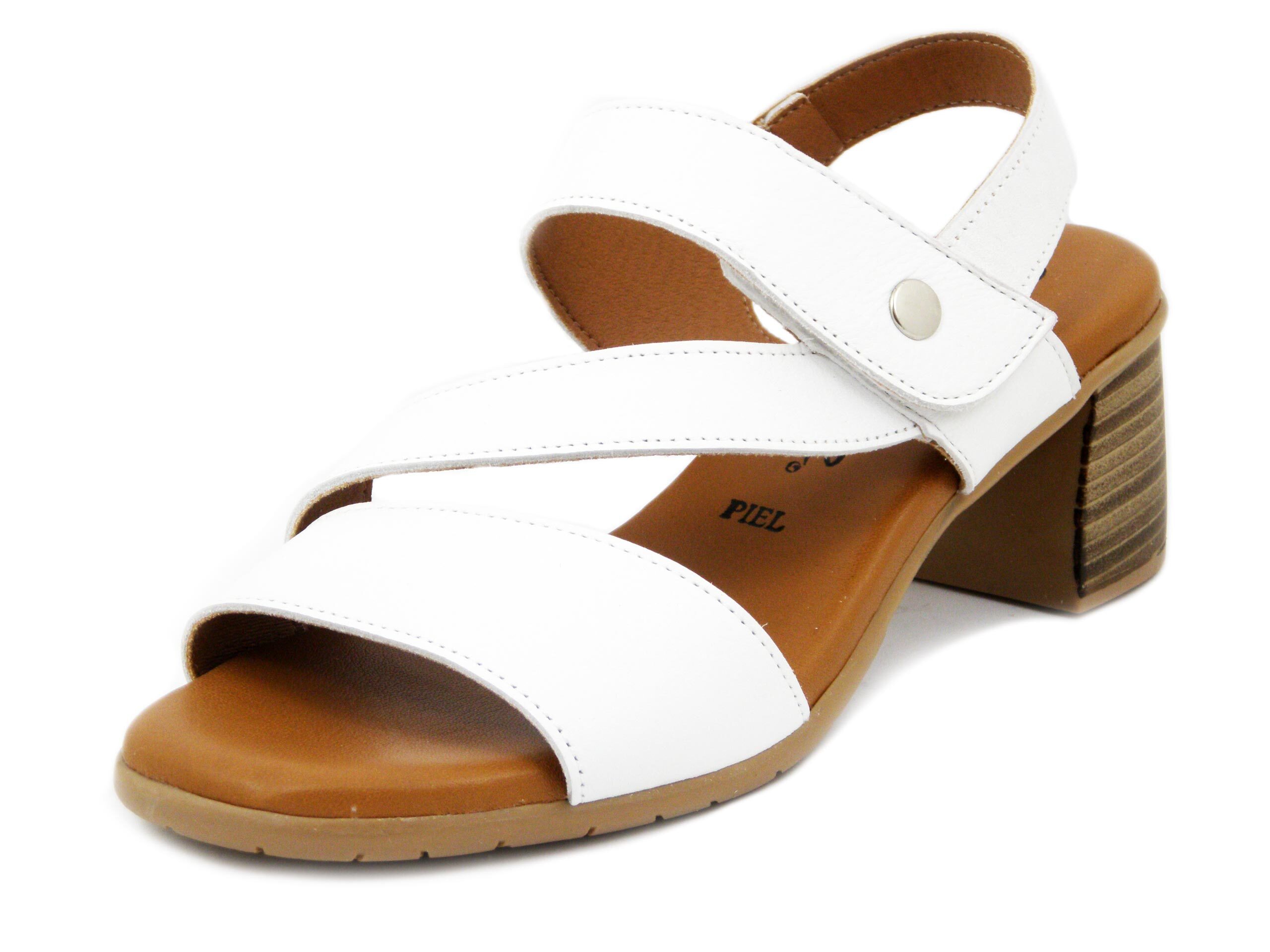 Sandali Donna in Pelle Bianco con Strap, Tacco Medio 5 cm, Raquel Perez - 22423