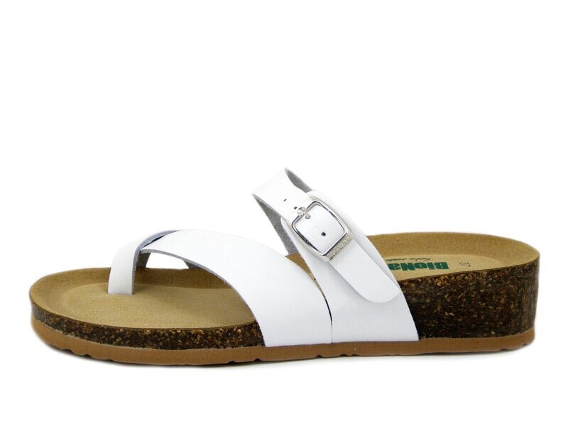 Sandali Donna Infradito In Pelle Bianco, Zeppa Bassa, BIONATURA - 12A456IBIA Sandali Donna Infradito In Pelle Bianco, Zeppa Bassa, BIONATURA - 12A456IBIA