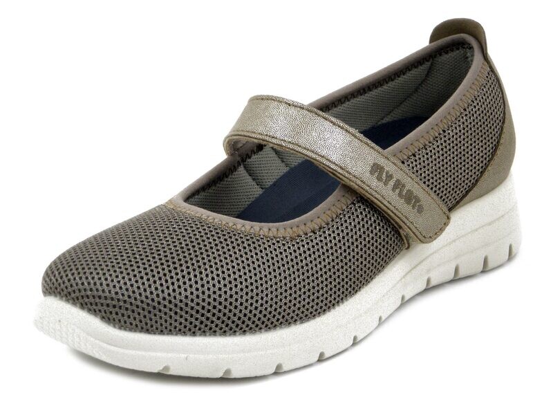 Ballerine Mary Jane in Tessuto Beige Tortora con Strap, Plantare Estraibile, Zeppa Bassa, FlyFlot - 27B87 Ballerine Mary Jane in Tessuto Beige Tortora con Strap, Plantare Estraibile, Zeppa Bassa, FlyFlot - 27B87