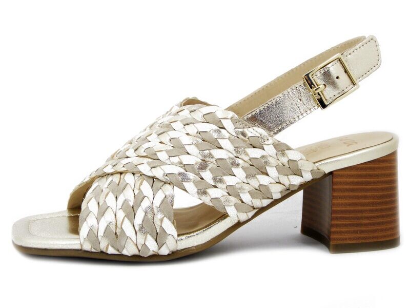 Sandali Donna in Pelle Beige e Oro, Tacco Medio, Pianta Larga, ARA - 1220501 Sandali Donna in Pelle Beige e Oro, Tacco Medio, Pianta Larga, ARA - 1220501
