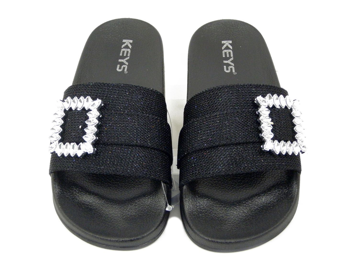 Sandali Ciabatte Donna Gioiello in Tessuto Nero, KEYS - K9521