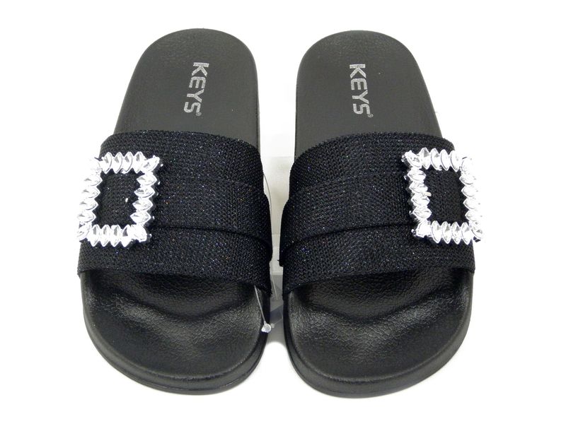 Sandali Ciabatte Donna Gioiello in Tessuto Nero, KEYS - K9521 Sandali Ciabatte Donna Gioiello in Tessuto Nero, KEYS - K9521