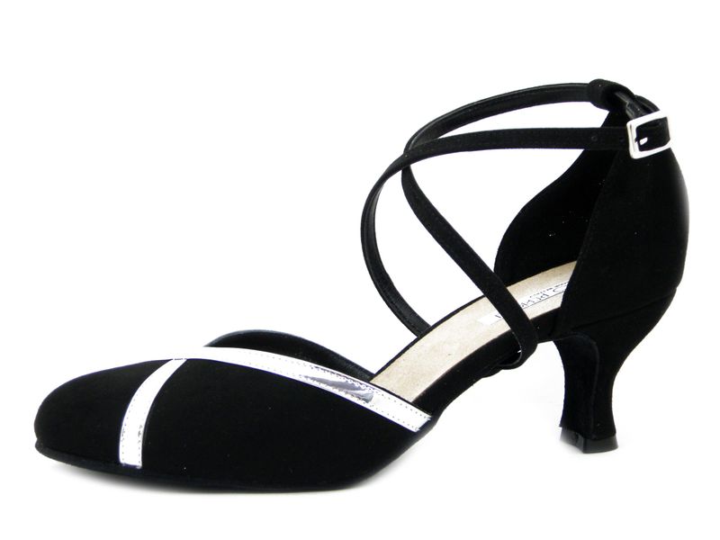 Scarpe da Ballo Donna in Eco Camoscio Nero e Argento, Tacco Medio 6 cm, Osvaldo Pericoli - 203