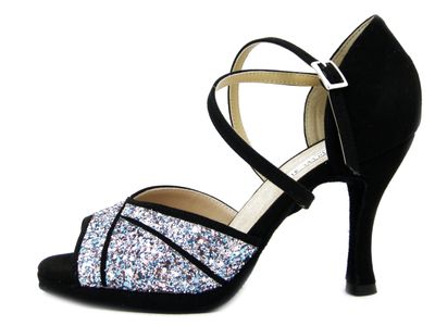 Osvaldo Pericoli, Scarpe Sandalo da Ballo Donna in Eco Camoscio Nero e Glitter Multicolore, Tacco Alto 9 cm e Plateau, Made in Italy - 18824