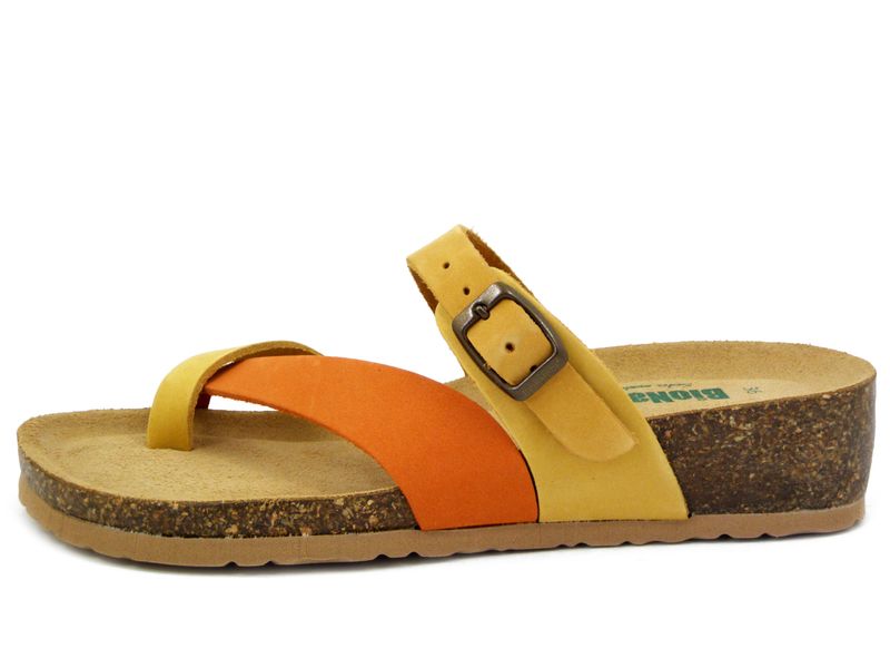 Sandali Donna Infradito In Pelle Nabuk Giallo e Arancio, Zeppa Bassa, BIONATURA, 12A456I Sandali Donna Infradito In Pelle Nabuk Giallo e Arancio, Zeppa Bassa, BIONATURA, 12A456I