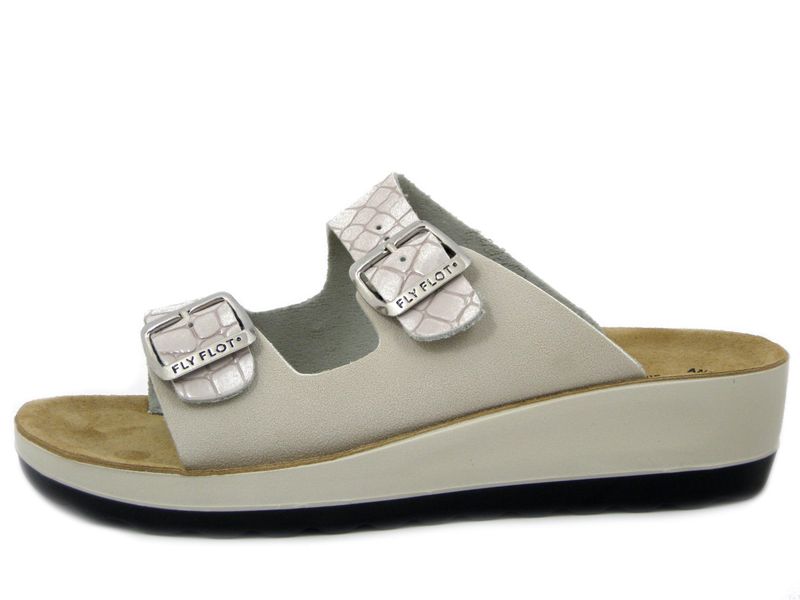 Ciabatte Donna in Eco Pelle Bianco Avorio con Fibbie, Sottopiede Anatomico in Vera Pelle, Zeppa Bassa, FlyFlot - 42G64 Ciabatte Donna in Eco Pelle Bianco Avorio con Fibbie, Sottopiede Anatomico in Vera Pelle, Zeppa Bassa, FlyFlot - 42G64