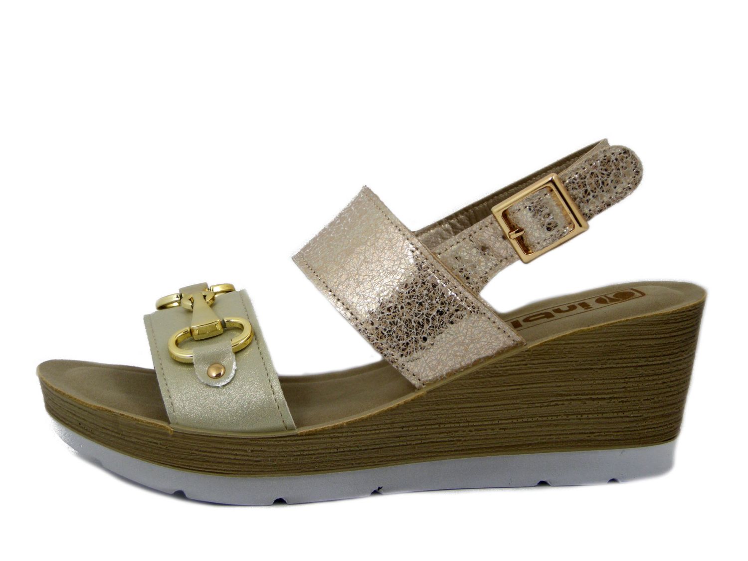 Sandali Donna in Eco Pelle Oro, Sottopiede Soft, Zeppa Media e Plateau, INBLU - EL30