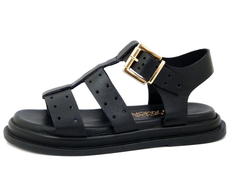 Sandali Donna Flat in Pelle Nero, Zeppa Bassa 2 cm - 11624 Sandali Donna Flat in Pelle Nero, Zeppa Bassa 2 cm - 11624