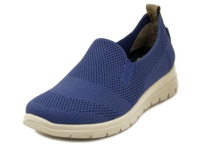 Sneaker Mocassini in Tessuto Semi Elasticizzato Blu, Plantare Estraibile in Memory Foam, Zeppa Bassa, FLYFLOT - 27D38