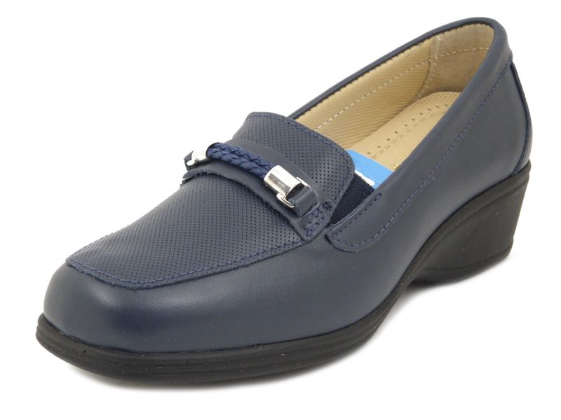 Mocassini Donna in Pelle Blu, Zeppa Bassa, Sottopiede Estraibile, STILEDIVITA - 9143