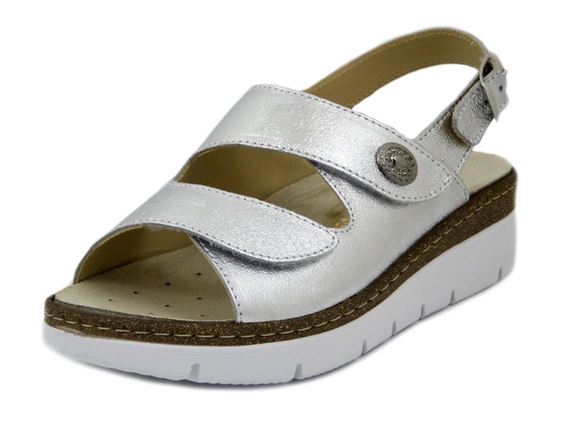 Sandali Donna Linea Ortopedica in Pelle Argento, Doppio Strap, Plantare Estraibile, STILEDIVITA - 8648 Sandali Donna Linea Ortopedica in Pelle Argento, Doppio Strap, Plantare Estraibile, STILEDIVITA - 8648