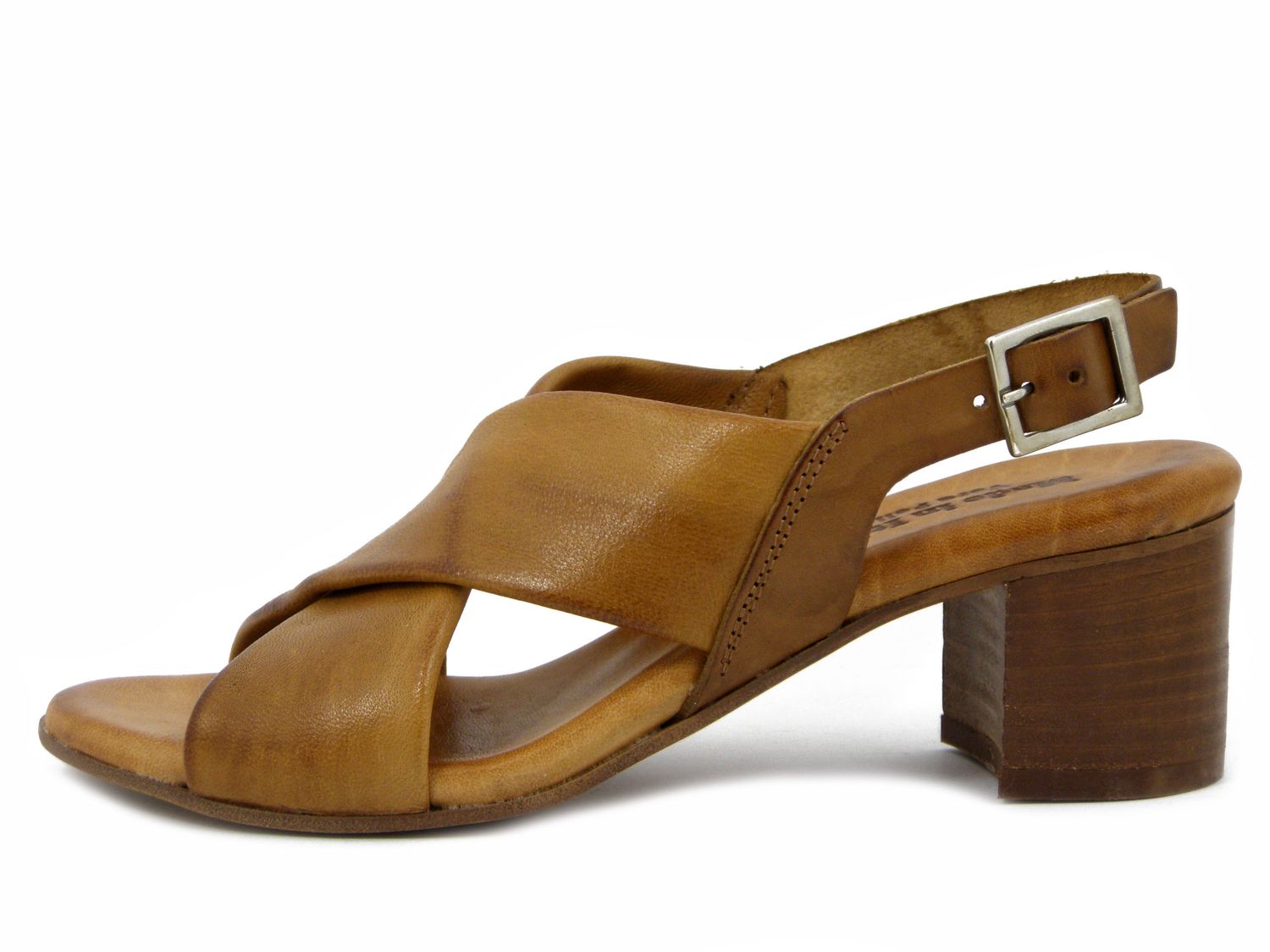 Sandali Donna in Pelle Marrone Cuoio, Tacco Medio 6 cm, Made in Italy - EVA160