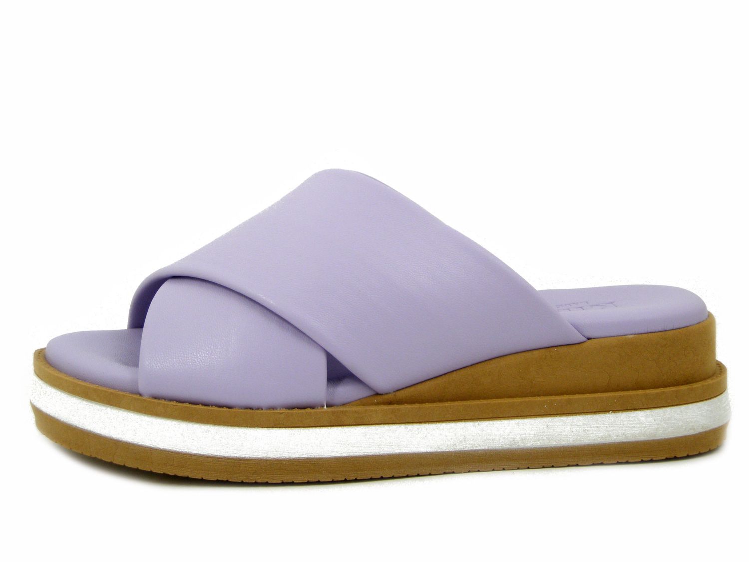 Sandali Donna Mules in Eco Pelle Lilla Glicine, Zeppa Bassa 4 cm, Made in Italy - 100461