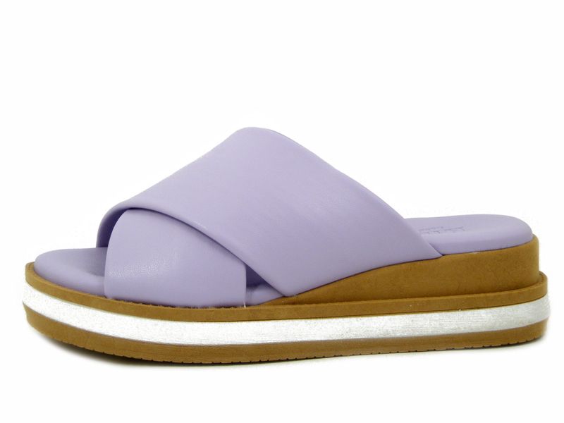 Sandali Donna Mules in Eco Pelle Lilla Glicine, Zeppa Bassa 4 cm, Made in Italy - 100461