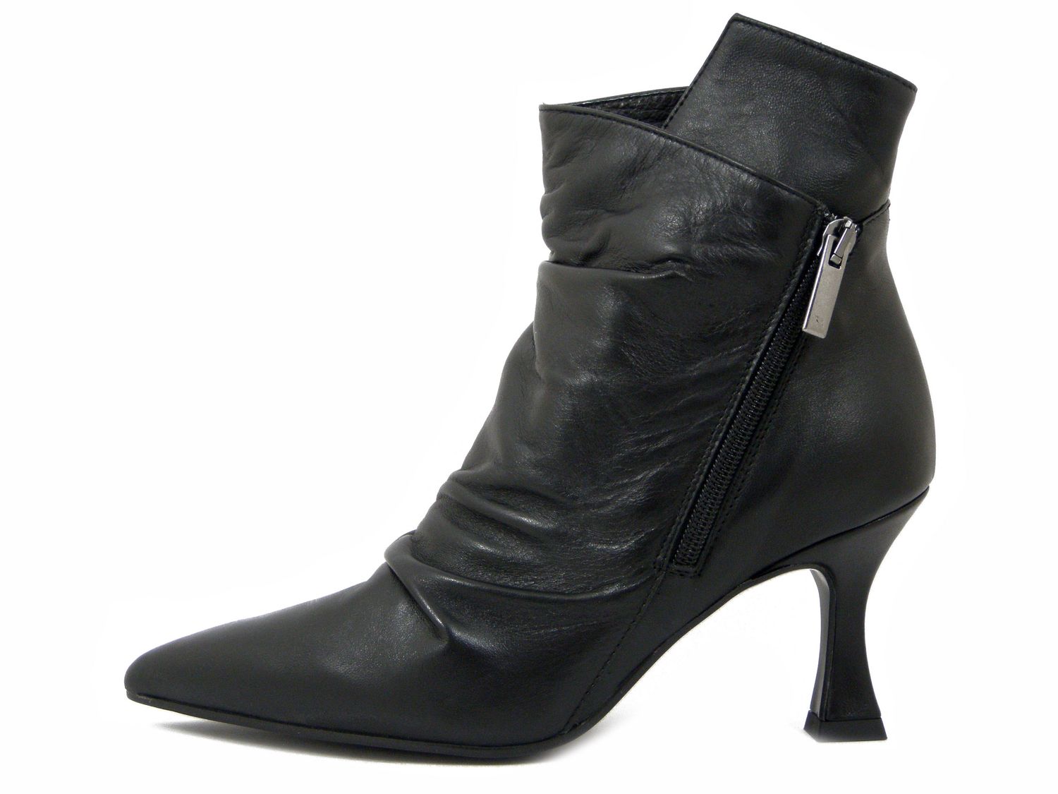 Stivaletto Tronchetto Morbido Donna in Pelle Nappa Nero, Tacco Medio 8 cm, Osvaldo Pericoli - 4806