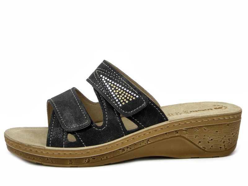 Ciabatta Donna in Eco Pelle Nero con Doppio Strap, Sottopiede Soft Vera Pelle, Zeppa Bassa 4 cm, INBLU PV04 Ciabatta Donna in Eco Pelle Nero con Doppio Strap, Sottopiede Soft Vera Pelle, Zeppa Bassa 4 cm, INBLU PV04