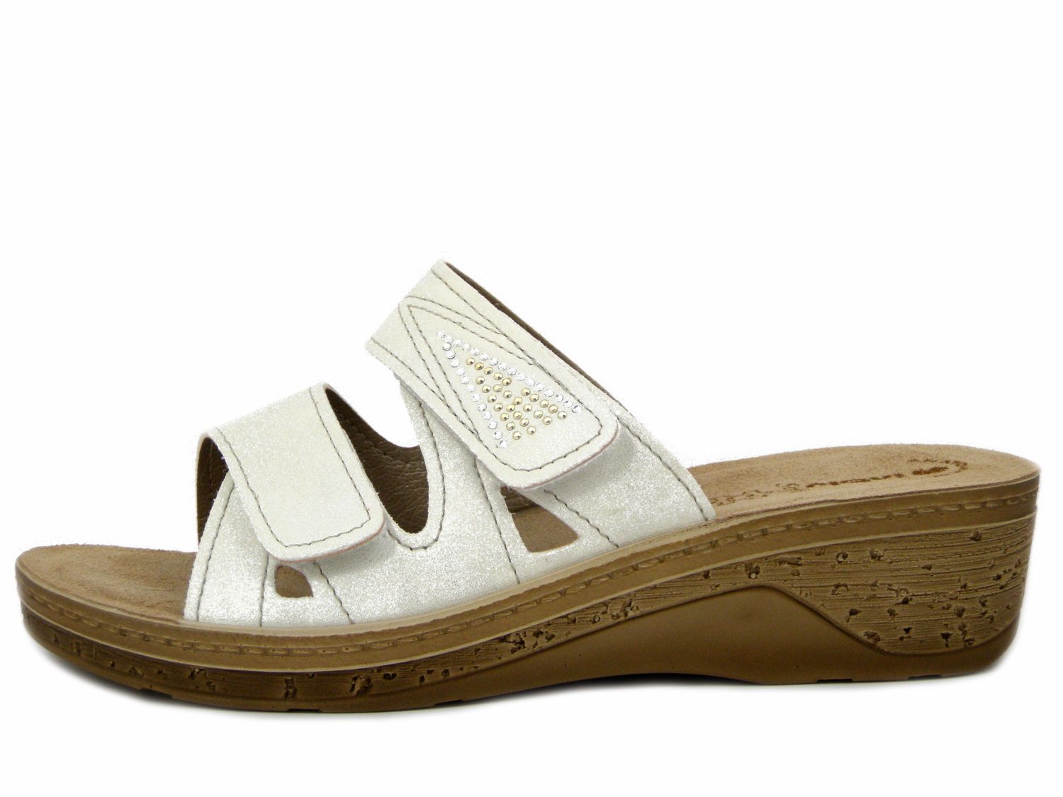 Ciabatta Donna in Eco Pelle Bianco con Doppio Strap, Sottopiede Soft Vera Pelle, Zeppa Bassa 4 cm,  INBLU PV04