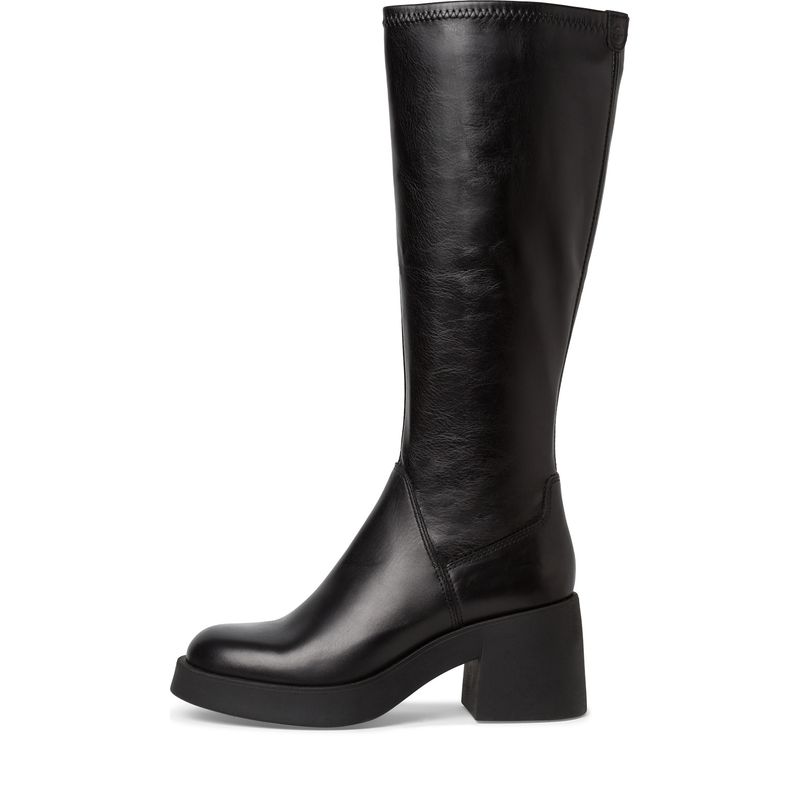 Stivali Donna in Pelle Nero con Gambale Elasticizzato, Tacco Medio 7 cm e Plateau, Tamaris - 25616 Stivali Donna in Pelle Nero con Gambale Elasticizzato, Tacco Medio 7 cm e Plateau, Tamaris - 25616
