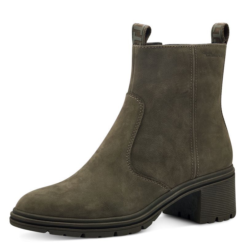 Stivaletti Donna in Pelle Nabuk Verde, Tacco Medio 5 cm, Tamaris - 25386 Stivaletti Donna in Pelle Nabuk Verde, Tacco Medio 5 cm, Tamaris - 25386