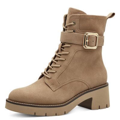 Stivaletti Anfibi Donna in Pelle Camoscio Beige, Tacco Medio e Plateau, Tamaris - 25240