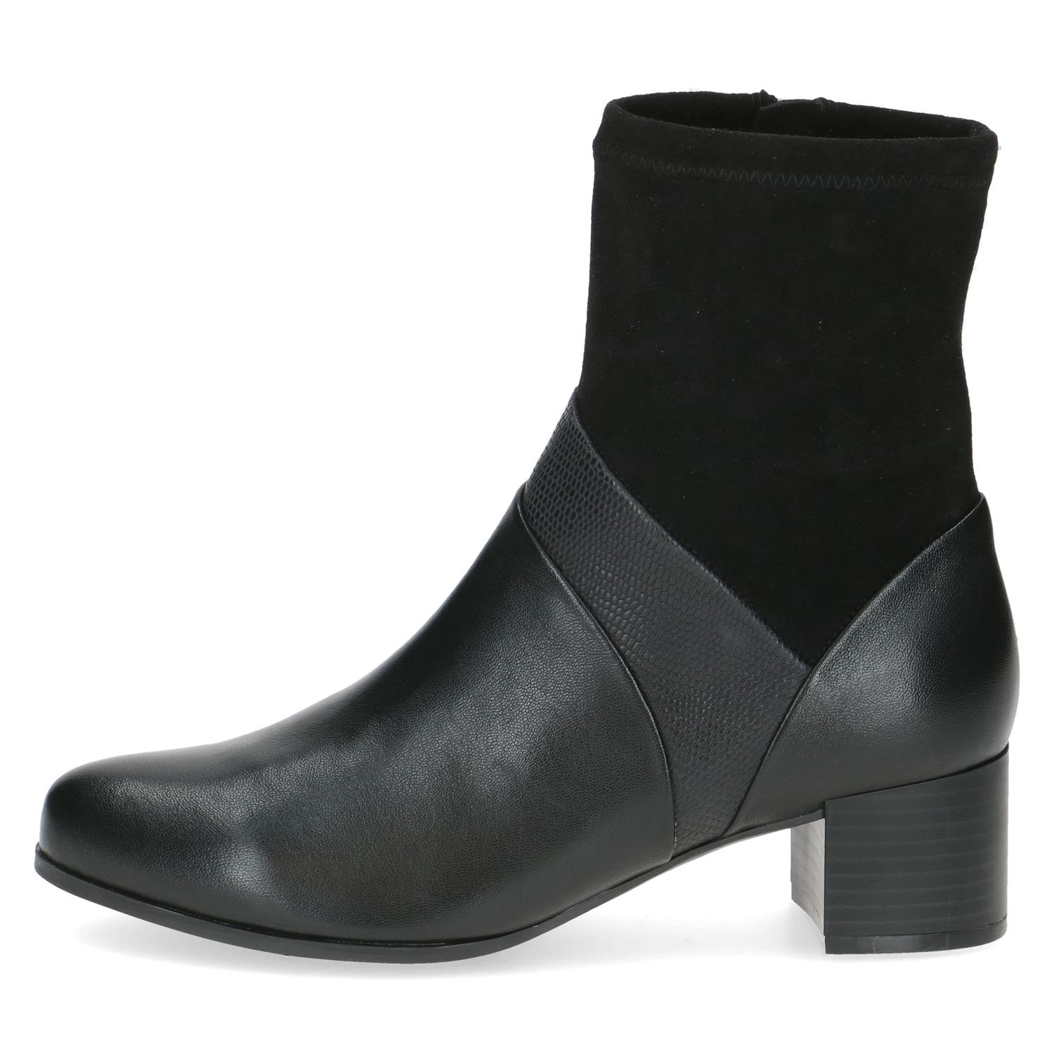 Stivaletti Donna in Pelle Nero con Gambale Elasticizzato, Tacco Medio 5 cm, Plantare Estraibile, CAPRICE - 25319