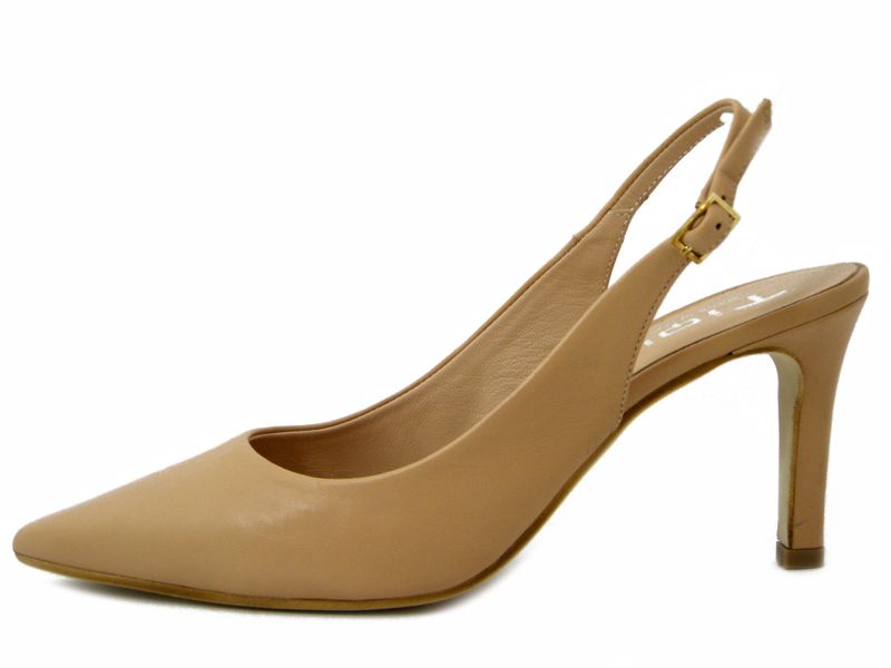 Decolletè Sling Back in Pelle Nappa Beige, Tacco Medio Alto 8 cm - 10T