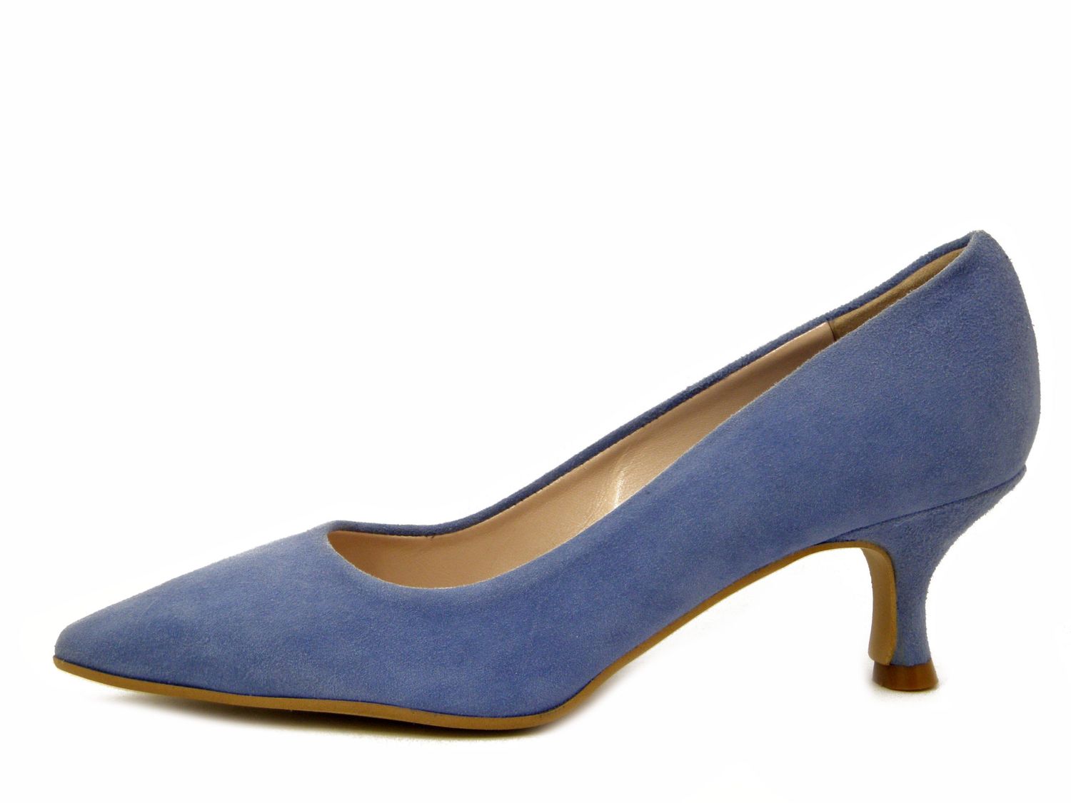 DecollÃ©tÃ© in Pelle Camoscio Blu Turchese, Tacco Medio 6 cm - 16T