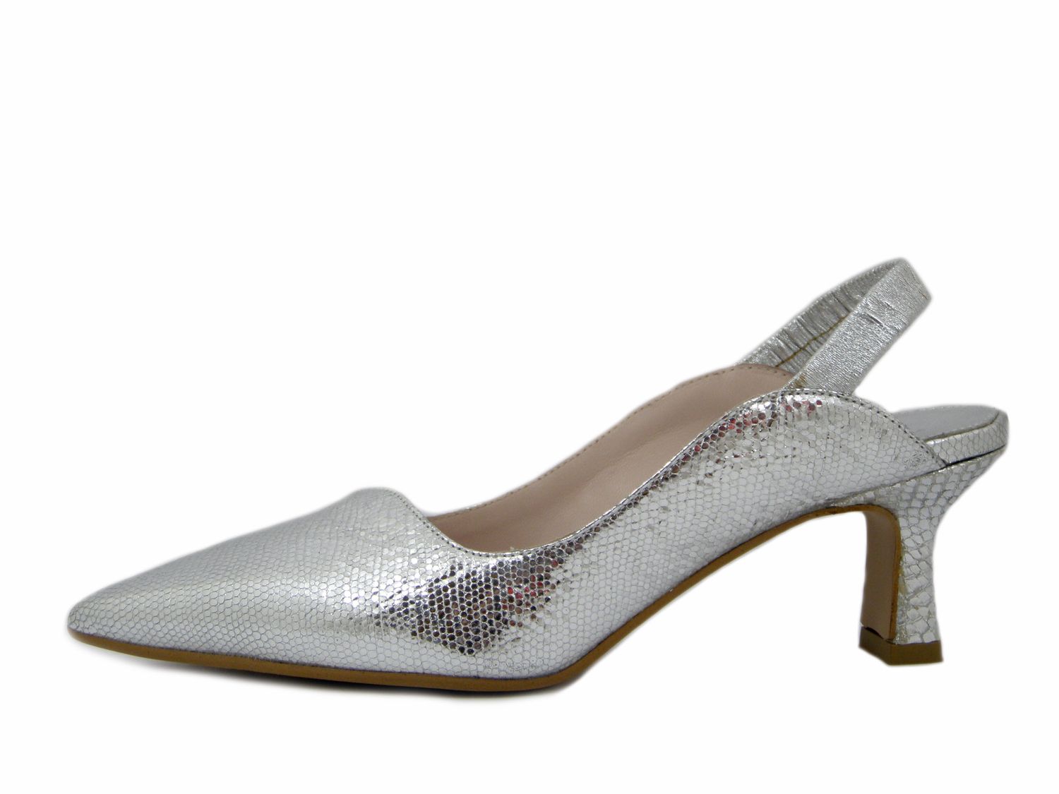 DecolletÃ¨ Sling Back in Pelle Argento, Tacco Medio 5,5 cm - 19T