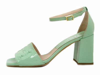 Sandali Donna in Pelle Lucida Verde Acqua, Tacco Alto 7,5 cm - 21T