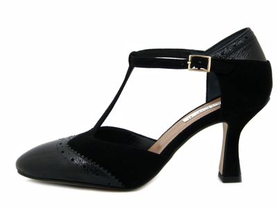 Scarpe Donna Charleston in Camoscio e Pelle Lucida Nero, Tacco Medio 8 cm, Osvaldo Pericoli - CAS72 Scarpe Donna Charleston in Camoscio e Pelle Lucida Nero, Tacco Medio 8 cm, Osvaldo Pericoli - CAS72