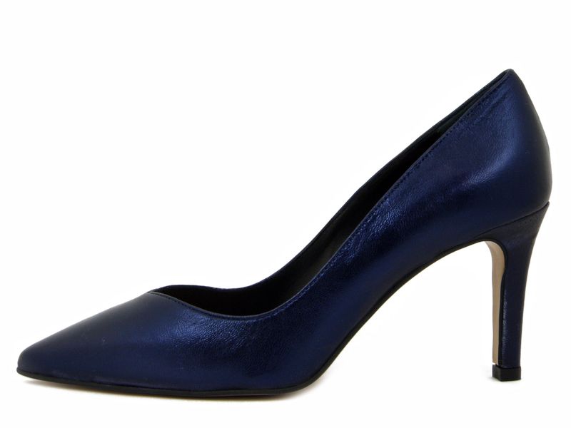 Decollete in Pelle Blu Laminato, Tacco Alto 8 cm, Made in Italy, Osvaldo Pericoli - 904