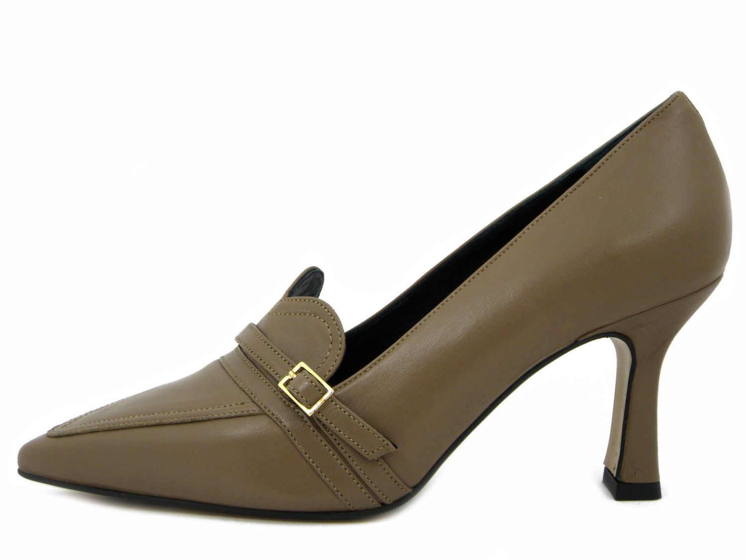 Mocassini Donna in Pelle Beige Tortora, Tacco Medio 7 cm, Made in Italy,  Osvaldo Pericoli - 7101