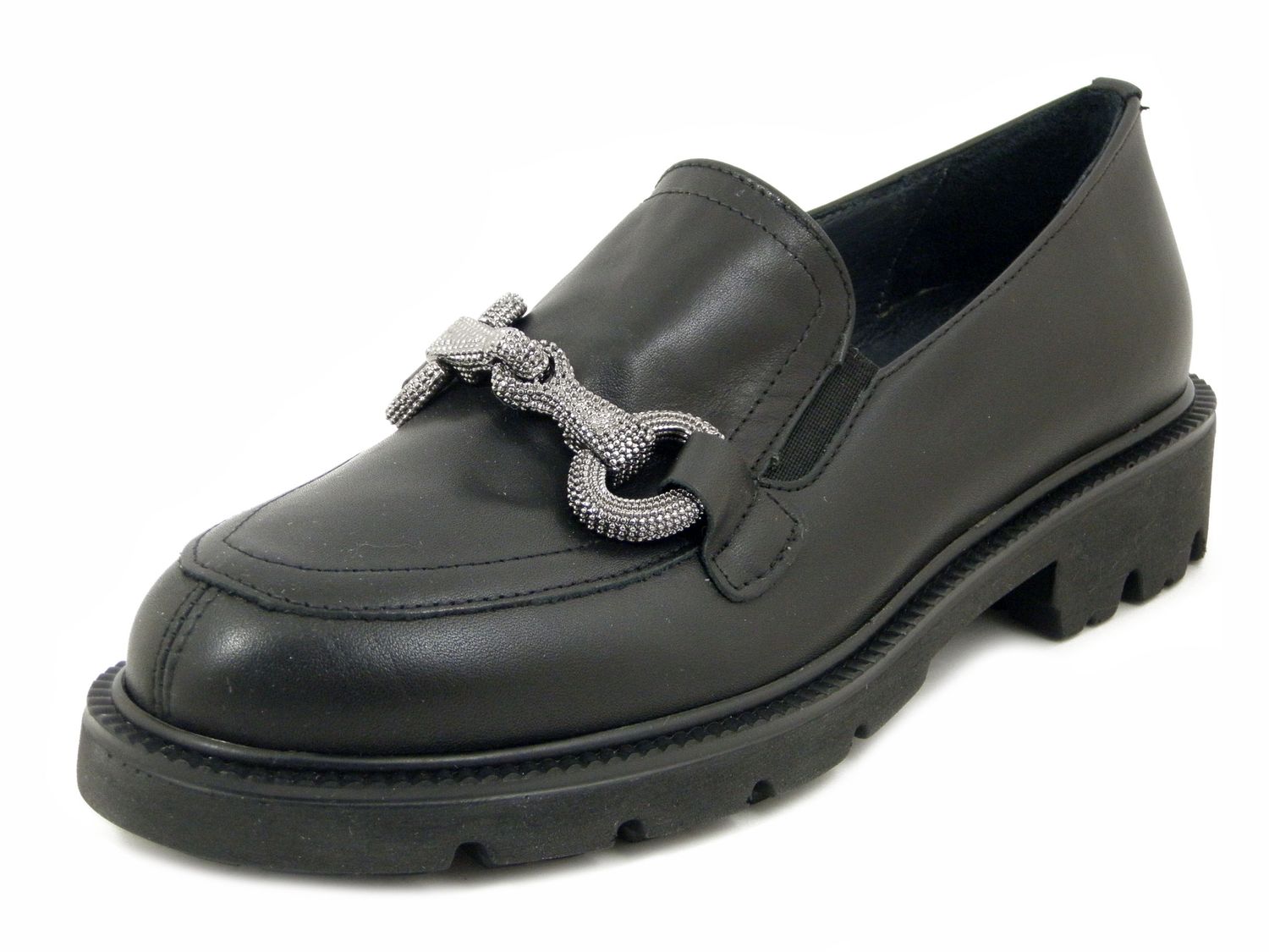 Mocassini Donna in Pelle Nero con accessorio, Tacco Basso, Osvaldo Pericoli - I417452